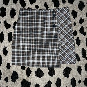 Plaid Button-Accent Skirt